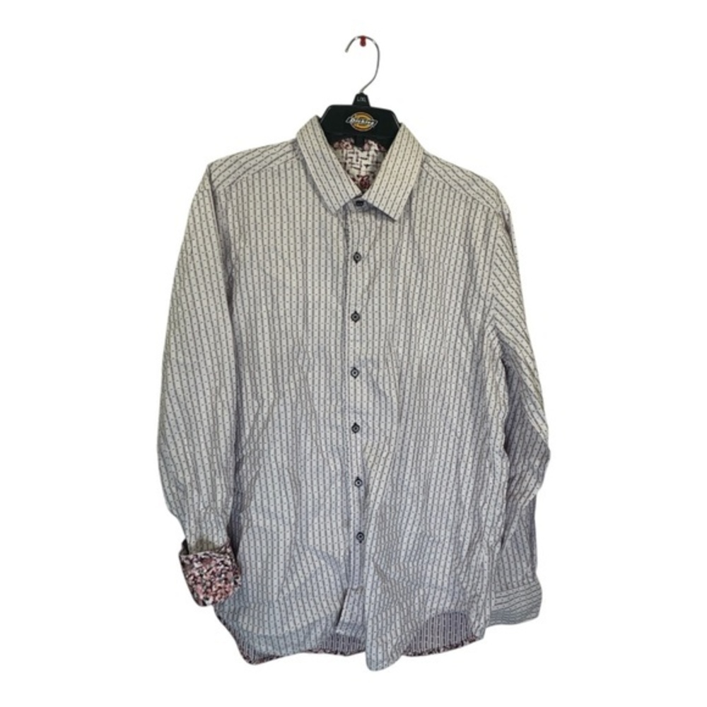 Robert Graham Dress Shirt Mens Size Large Classic Fit Striped Pink with Floral F
